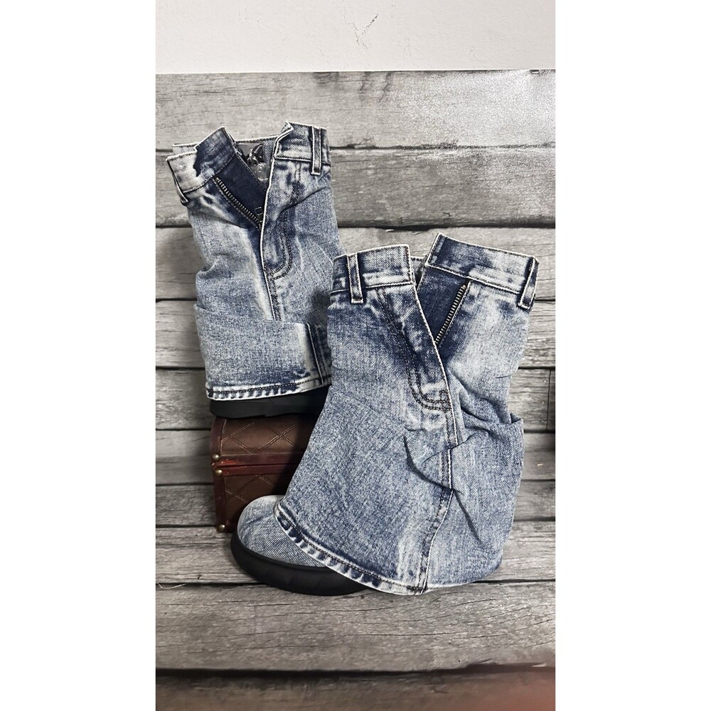 Blue Denim Boots with Zipper Metal Lock for Women Size 43